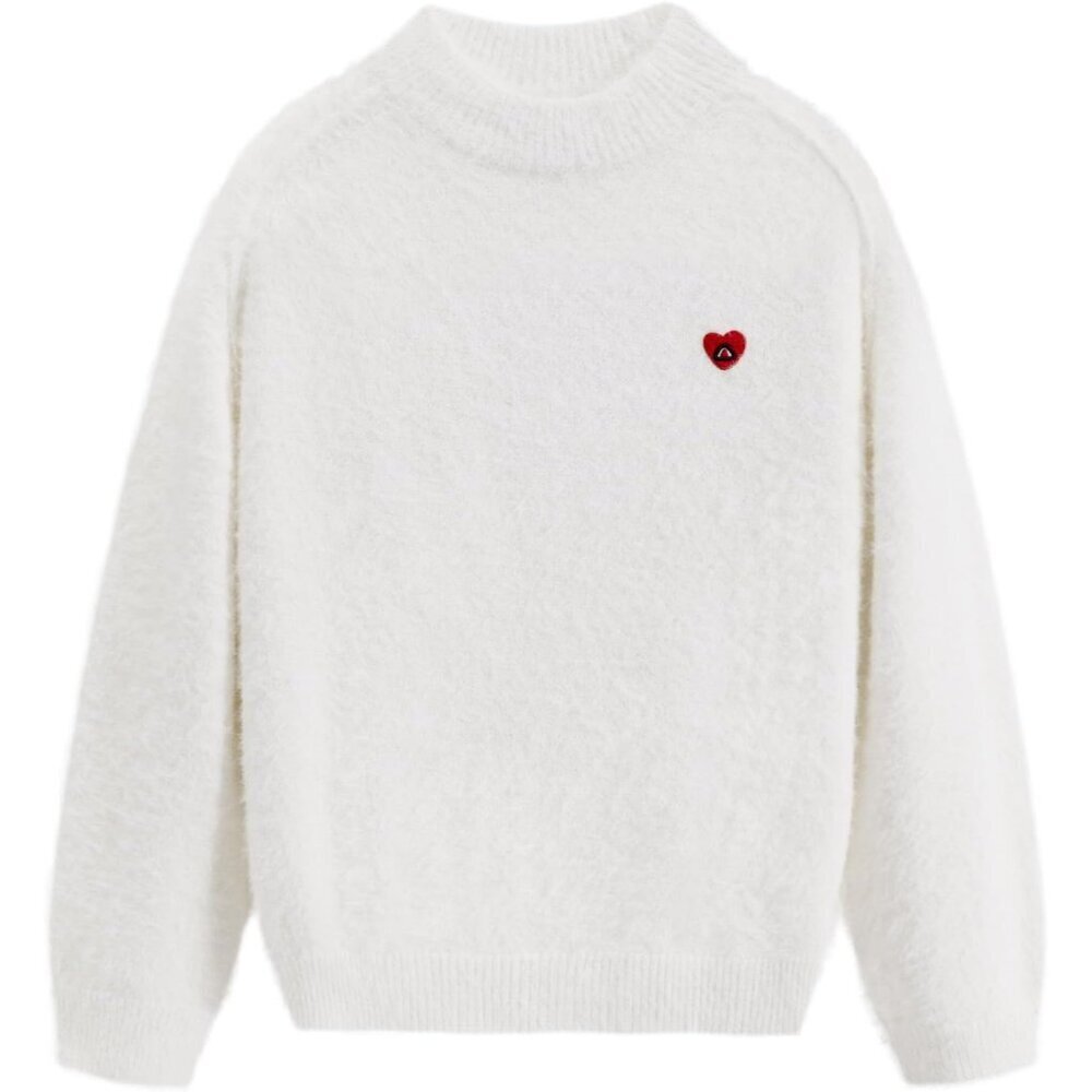 Fuzzy Mohair Sweater Womens Casual Oversized Crewneck Knit Medium